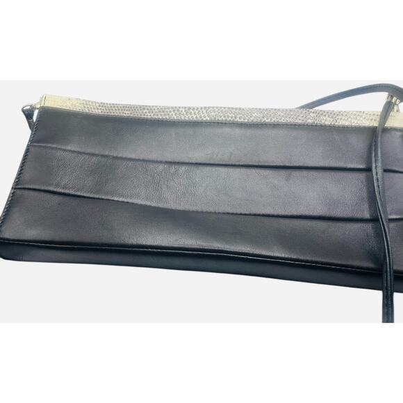 St. John Italian Leather Crossbody Black w/Snakeskin Embossing on Top & Sides - Picture 1 of 7